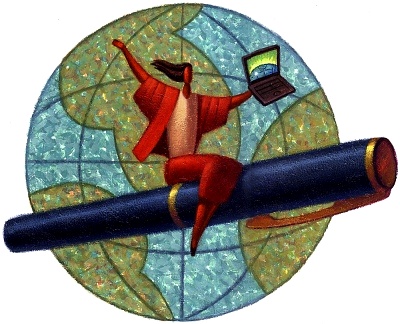 Woman Flying on Pen Round Globe